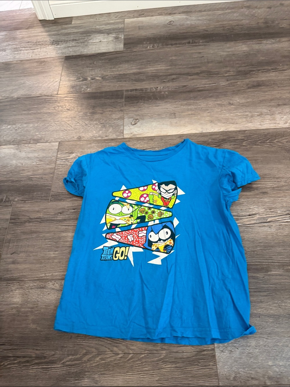Teen Titan Go! Bright Blue Graphic Short Sleeve Tee with Cartoon Panels